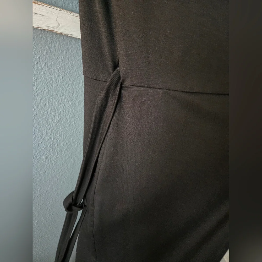 New Eddie Bauer Black Midi Wrap Dress Tall Medium (TM) - Picture 2 of 5